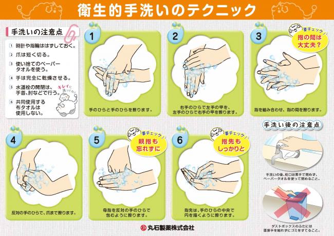 衛生的手洗いのテクニックポスター：丸石製薬株式会社